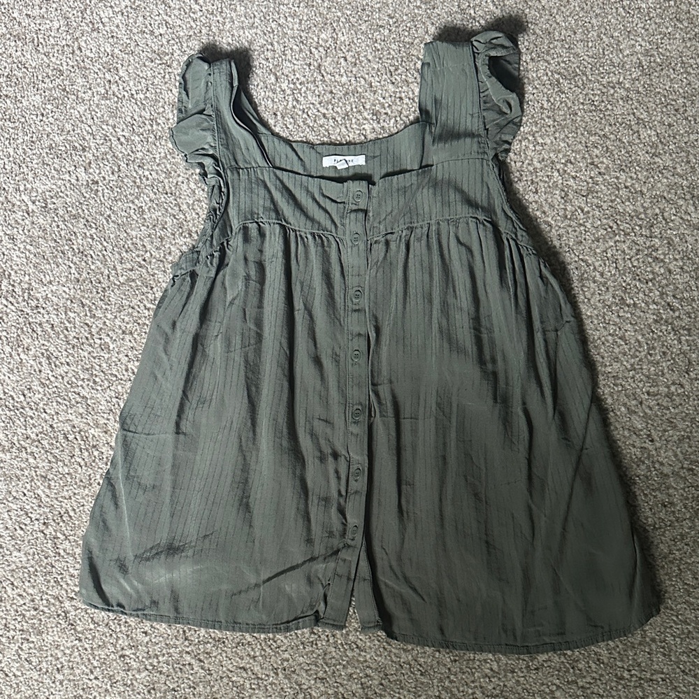 Pleione Green Button-Down Blouse